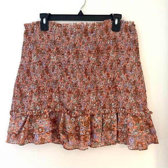 Veronica Beard MELODIE FLORAL-PRINT SMOCKED SKIRT IN CORAL Size 12 NWT - Picture 4 of 11